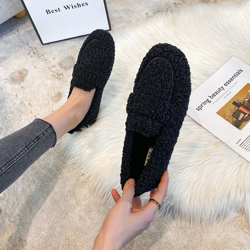 Winter Plush Flats Shoes Ins Fashion Slip On Loafers Women's Warm Peas Shoes Koalakits36