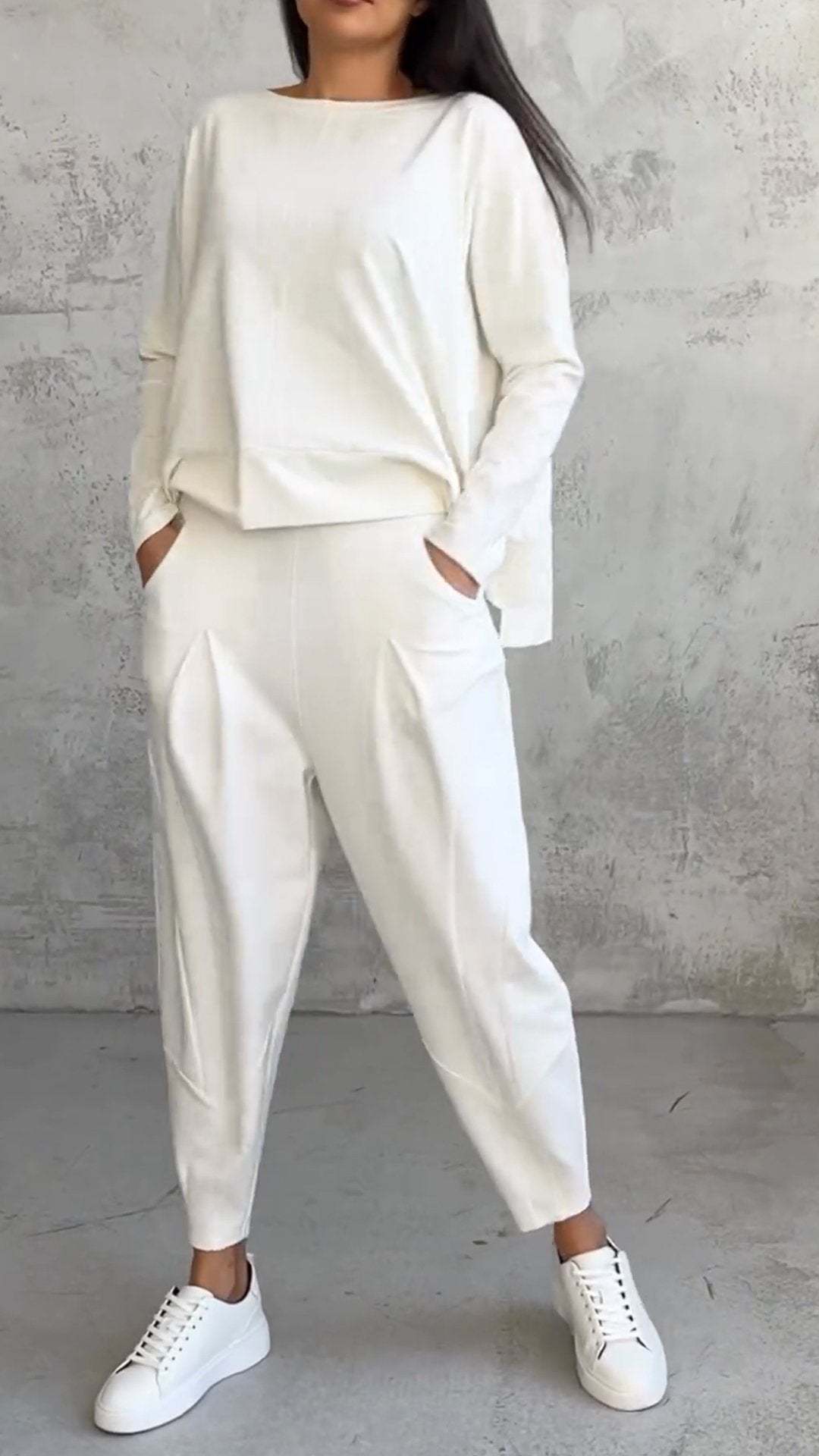 Women's Irregular Suit Long-sleeved Round Neck Top And Loose Harem Pants | Koalakits36