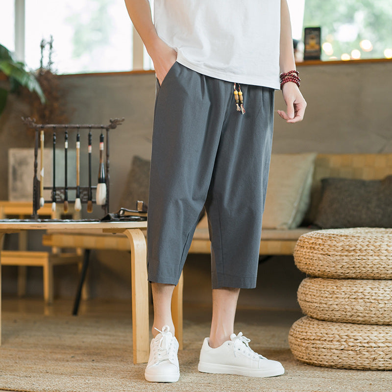 Mens Linen Capri Pants Casual And Loose-fit Shorts