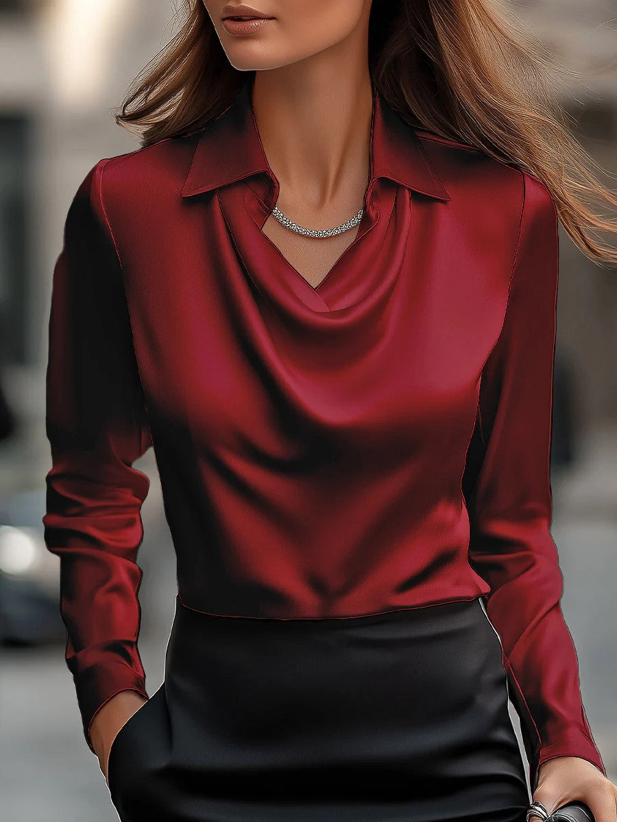 Women’s Collared Long Sleeve Solid Color Work Blouse
