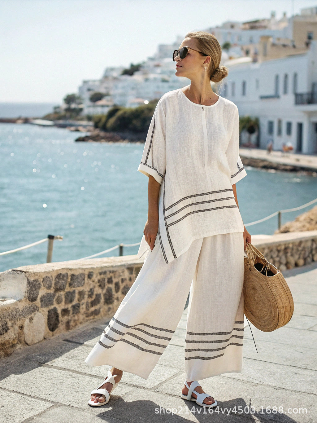 Summer Striped Suits Loose Batwing Sleeve T-shirt And Solid Straight-leg Pants | Koalakits36