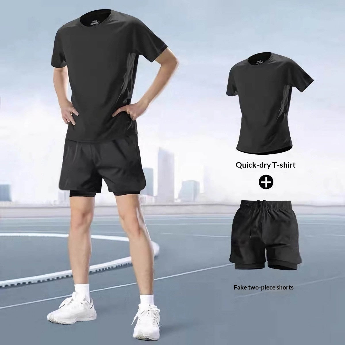 Summer Mens T-shirt Quick-drying Gym Wear Set Sports Shorts