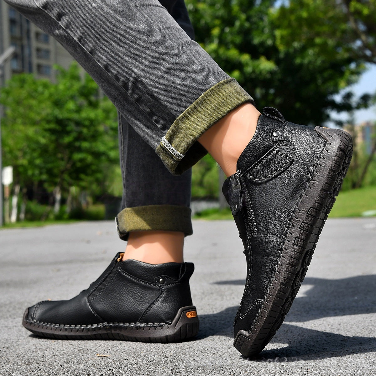 Men's Flats Ankle Boots Fashion Casual Side-zipper Boot Temperament Commuter Shoes Koalakits36