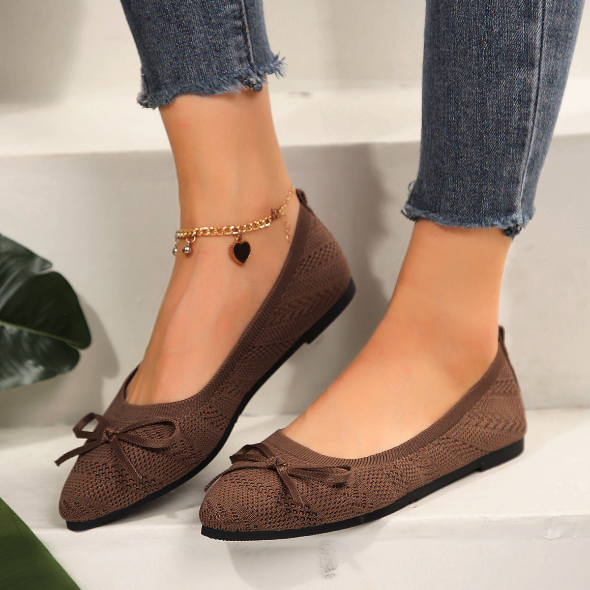 Bow Knitted Loafers Ins Fashion Pointed-toed Flats Shoes For Women | Koalakits36
