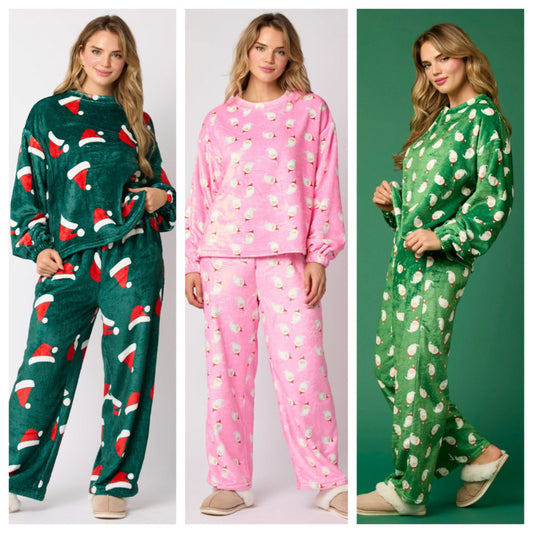 Casual Flannel Pajama Sets For Women 2 Piece Cute Long Sleeve Matching Lounge Shirts Sets