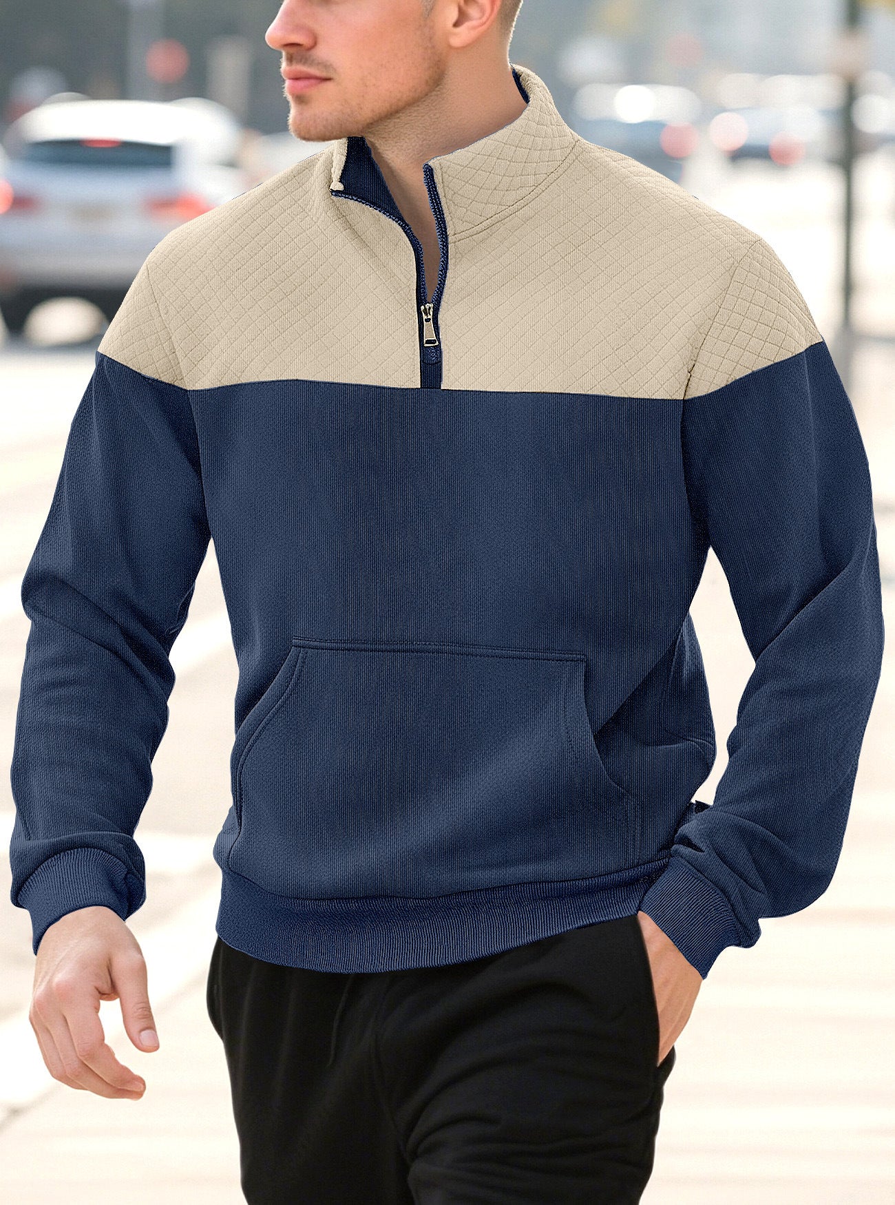 Knitted Zip-Up Minimalist Long-Sleeve Autumn Plus-Size Mens Wear