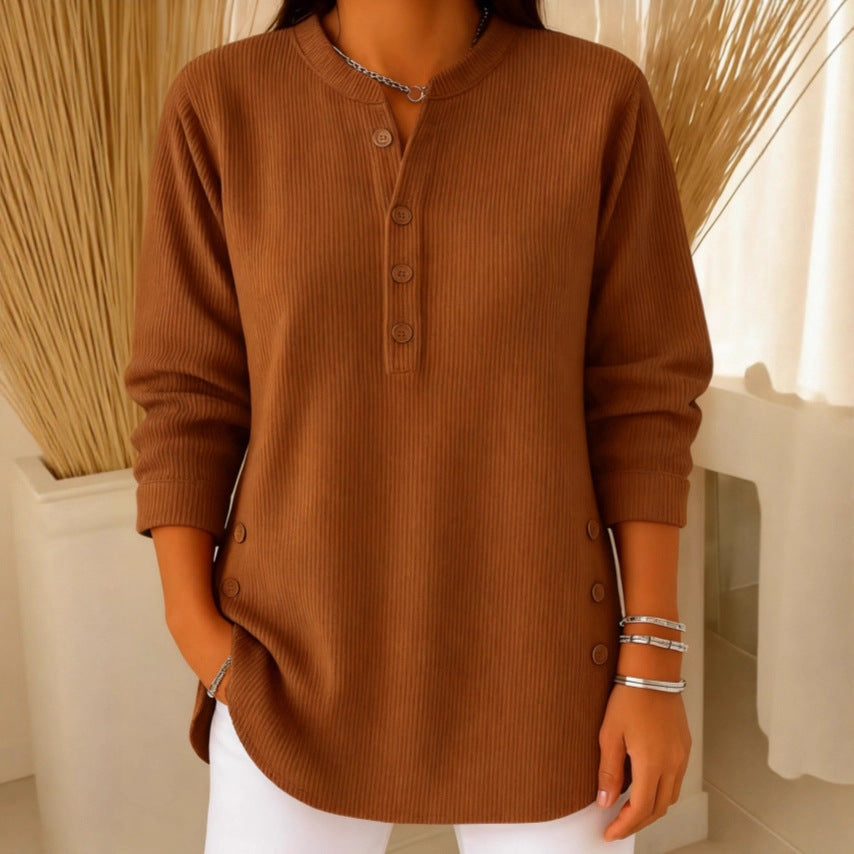 Women’s V-Neck Button Long Sleeve Sweater Casual Top
