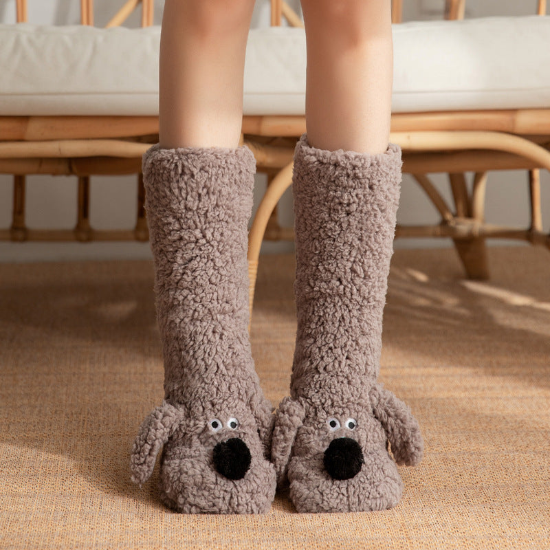 Cute Cartoon Dog Floor Socks Winter Warm Non-slip Plush Socks For Women Koalakits36