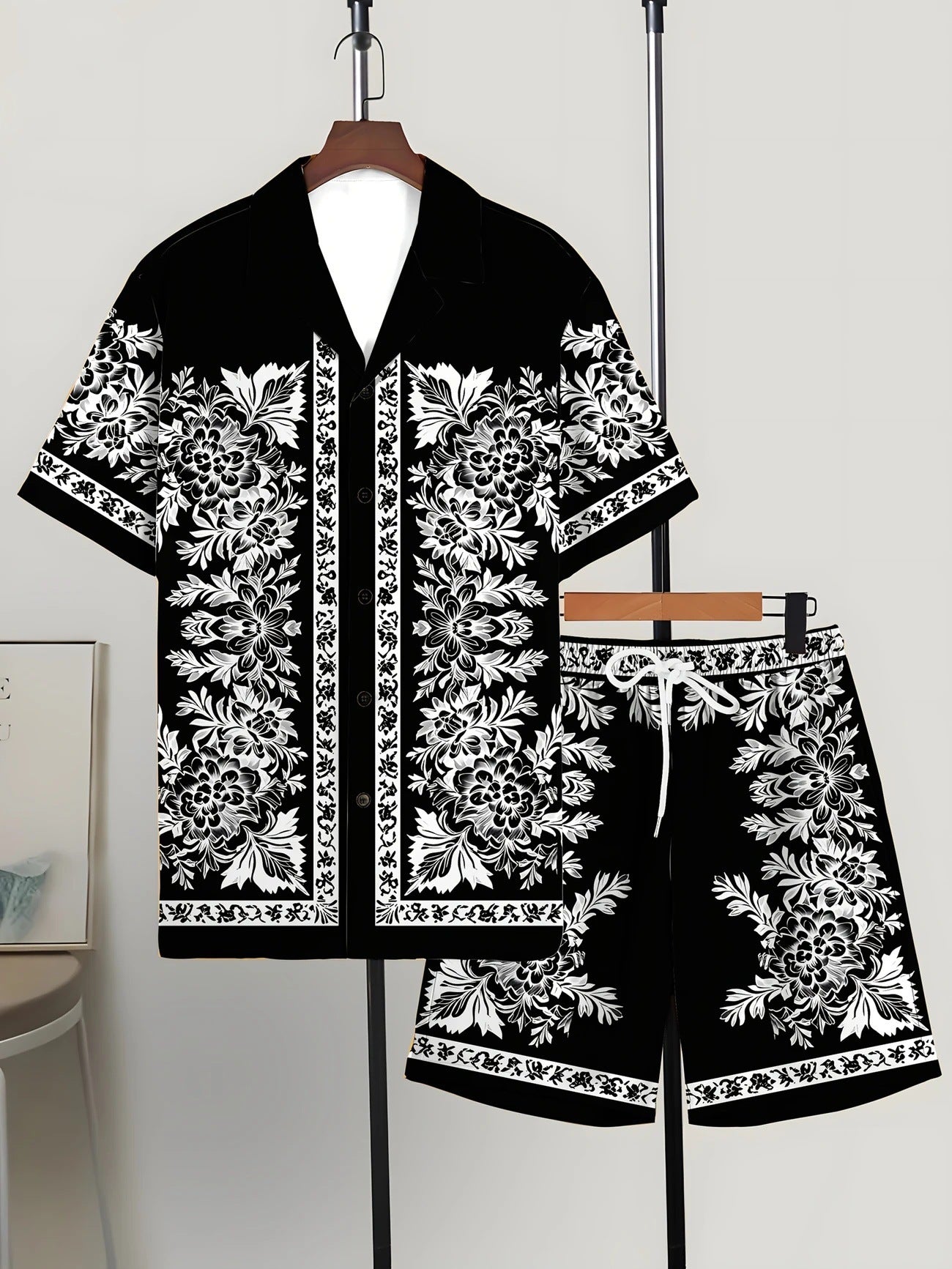 Printed Trendy Loose Short-Sleeve Shirt And Shorts Mens Set