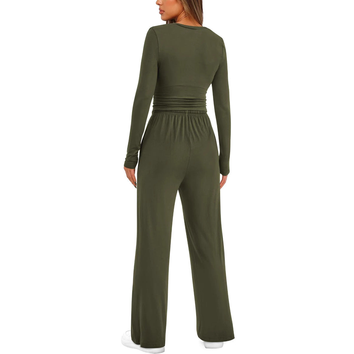 Women's Casual Suit Long Sleeve Tops High Waisted Wide Leg Pants Sportswear Clothes Solid Color | Koalakits36