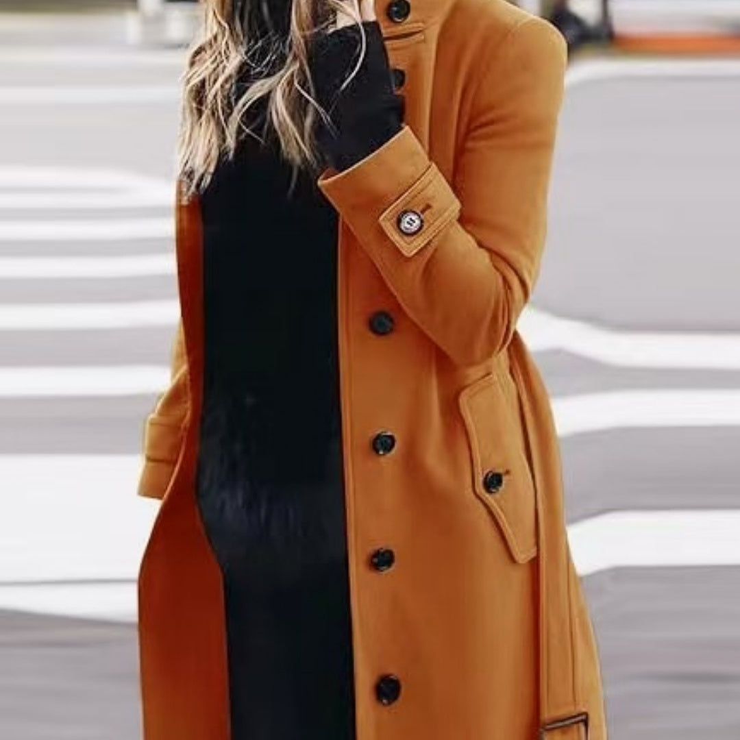 Woolen Winter Coat Women's Slim Fit Cardigan Large Coat with Long Sleeve Single Breasted Stand Collar Koalakits36