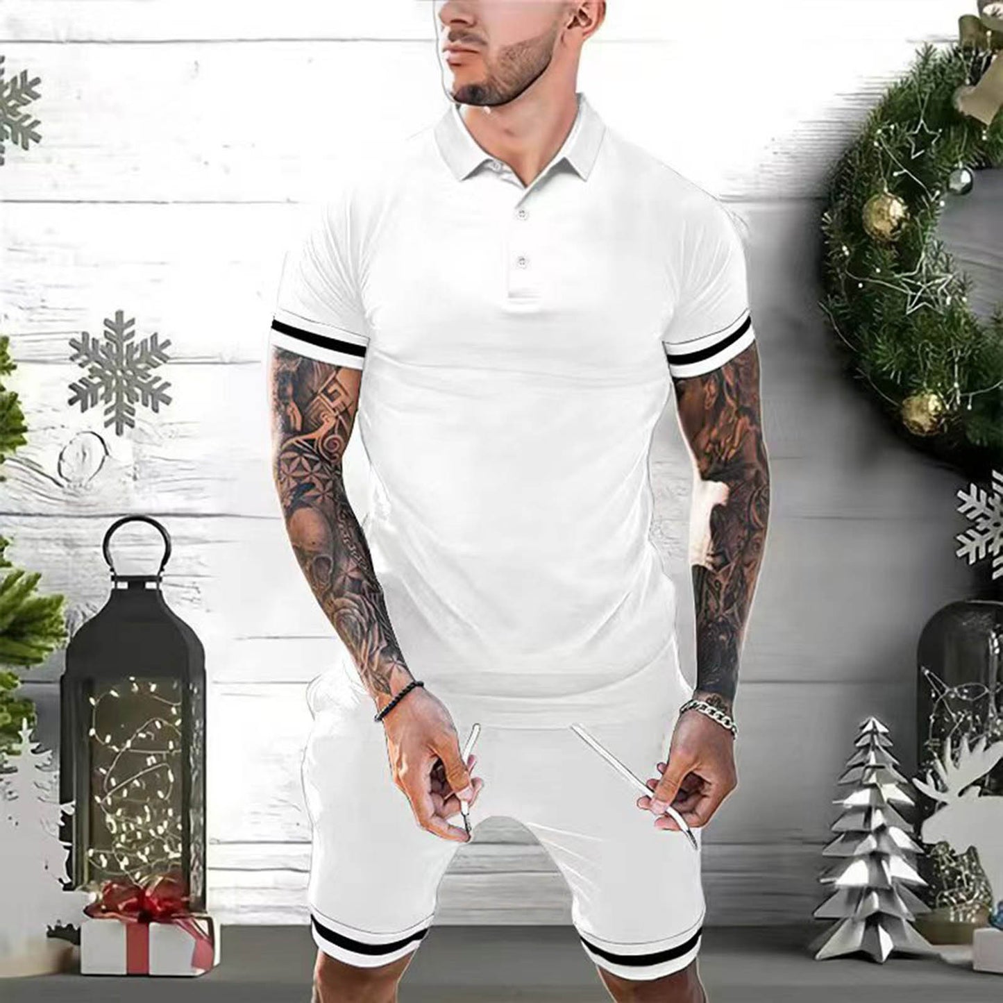 Mens Short Sets 2 Piece Outfits Polo Shirt Fashion Summer 