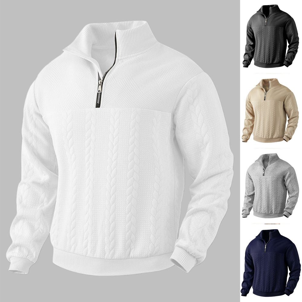 Men's Jacquard Fall Winter Long-sleeved Warm Pullover Hoodies Quarter-Zip Fashion Tops Koalakits36