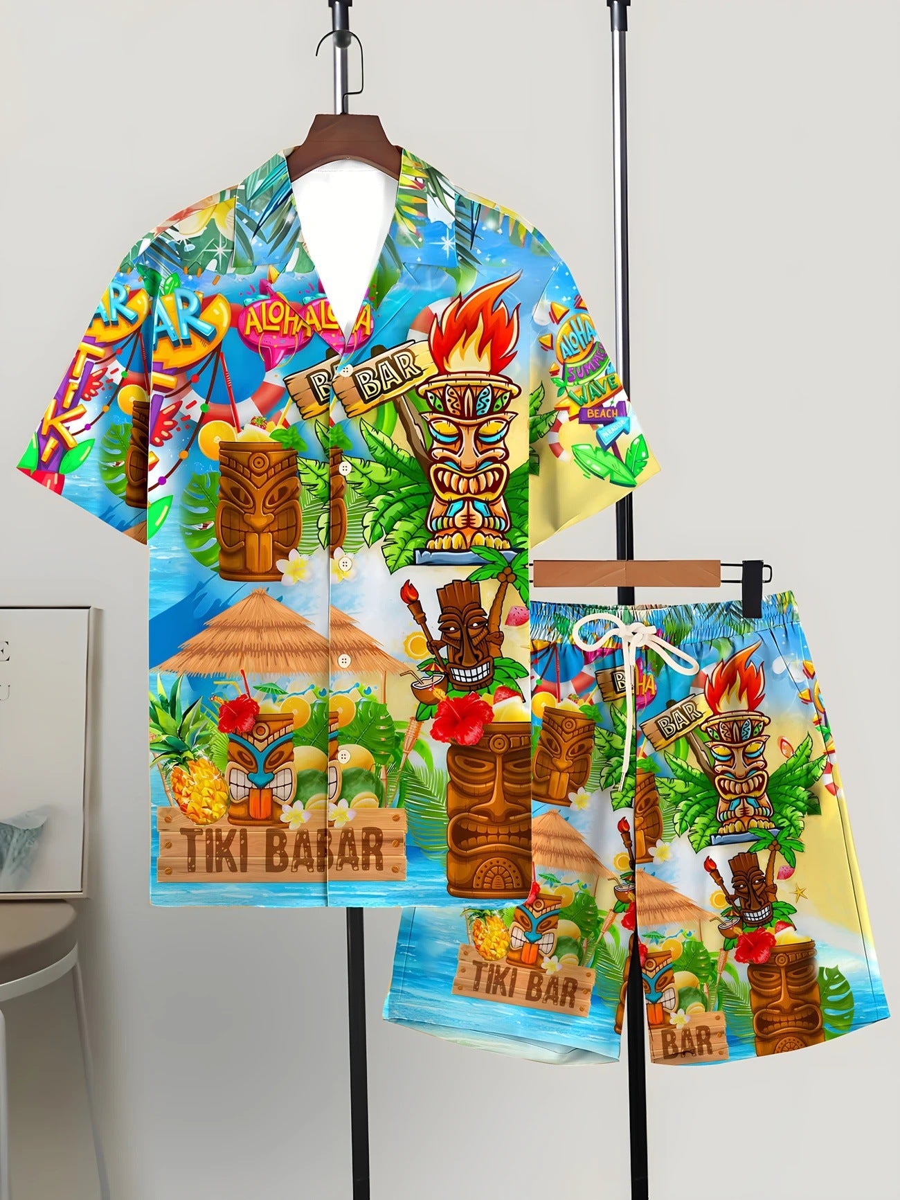 Printed Trendy Loose Short-Sleeve Shirt And Shorts Mens Set