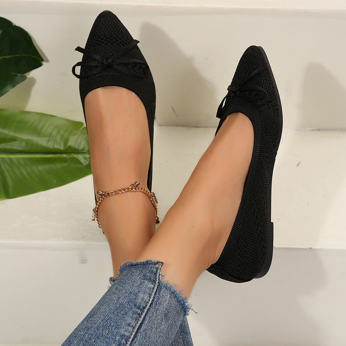 Bow Knitted Loafers Ins Fashion Pointed-toed Flats Shoes For Women | Koalakits36