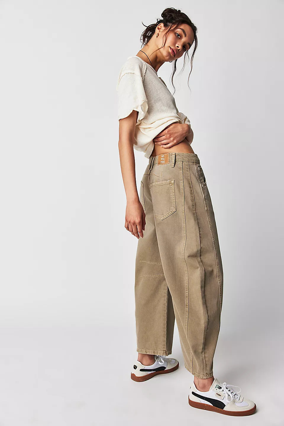 High Stretch Mid-Rise Barrel Jeans Fashion Wide Leg Shape Women Casual Baggy Mid Waist  | Koalakits36