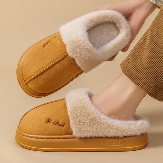 New Winter Cosy Warm Couple Style Concise Fluffy Slippers Women Men Non-slip Soft Slides Indoor Mule Ladies'