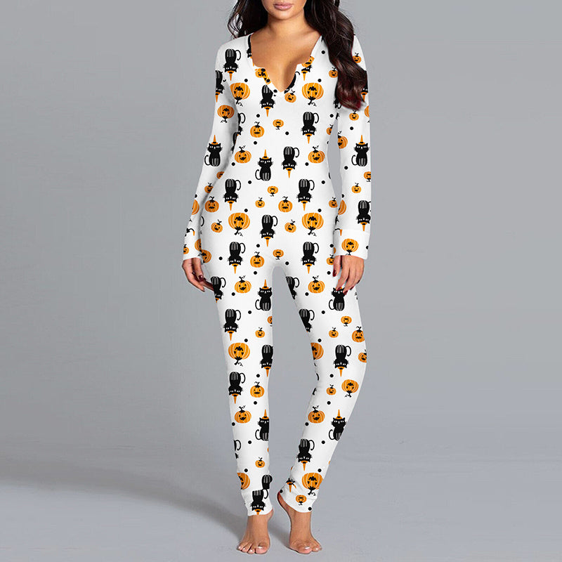 Halloween Printed Jumpsuit Long Sleeve Home Pajamas Casual TrousersLong Sleeve Printed Jumpsuit - Halloween Jumpsuit | Koalakits36