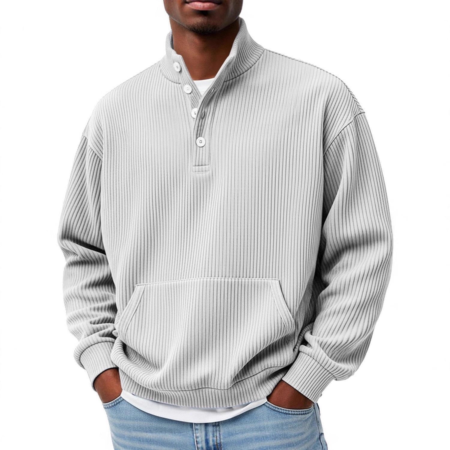Turtleneck Casual Long-Sleeve Polo Sweatshirt With Pockets For Men Spring Autumn Clothing Loose Button Polo Collar Tees Tops Man Outwear