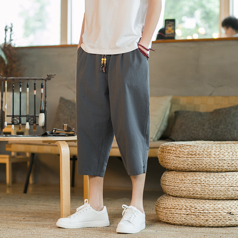 Mens Linen Capri Pants Casual And Loose-fit Shorts