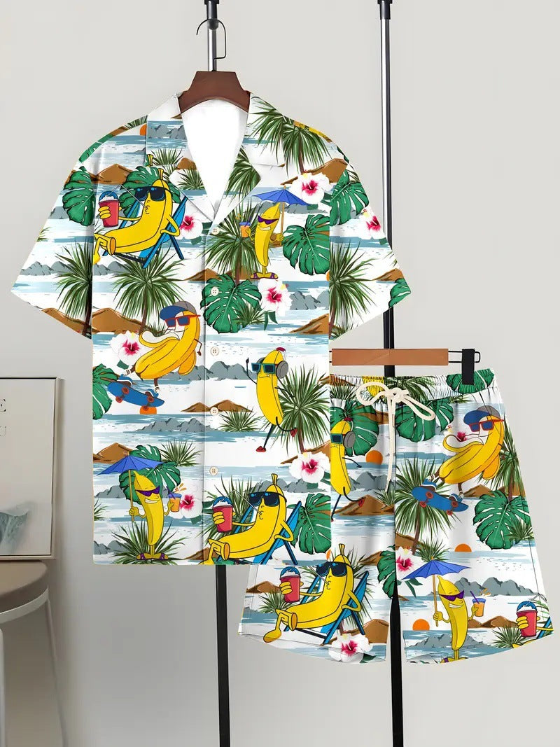 Printed Trendy Loose Short-Sleeve Shirt And Shorts Mens Set