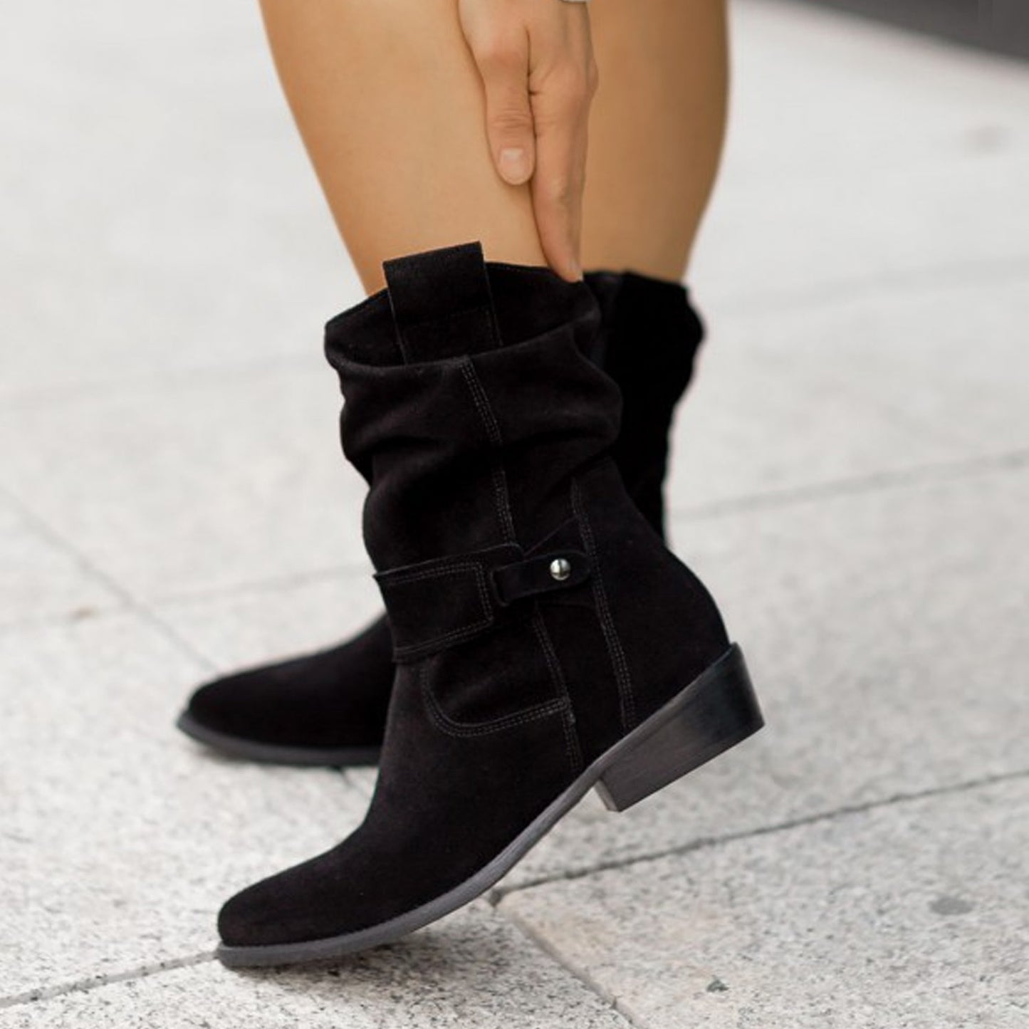 Pointed Toe Mid-calf Boots Fashion Suede Zipper Western Boot Winter Shoes For Women Koalakits36