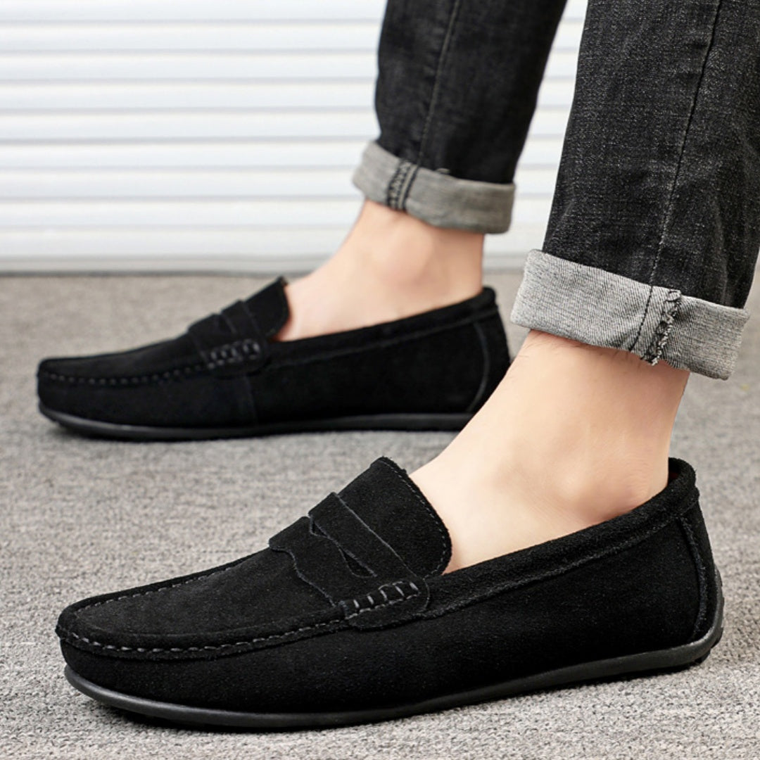 Men's Solid Color Suede Loafers Breathable Comfort Slip-on Flat Shoes | Koalakits36