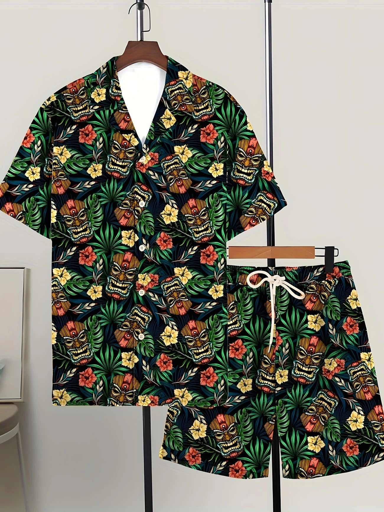 Printed Trendy Loose Short-Sleeve Shirt And Shorts Mens Set