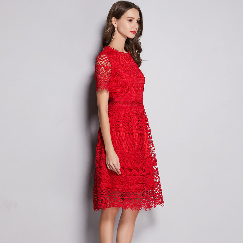 Small Fragrance Round Neck Heavy Industry Water-soluble Hollow Large Size Dress Koalakits36