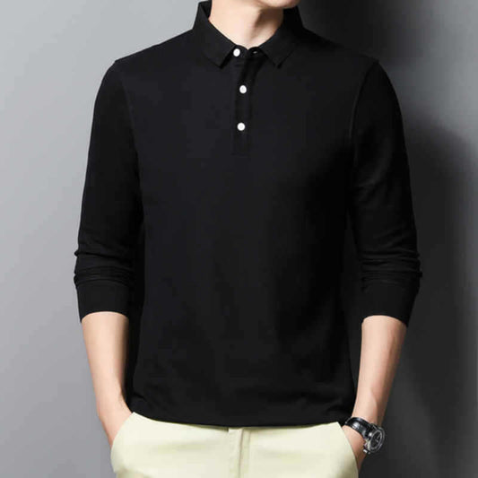 Casual Comfortable Fashion Classic Solid Color Long Sleeve Lapel Polo Shirt | Koalakits36