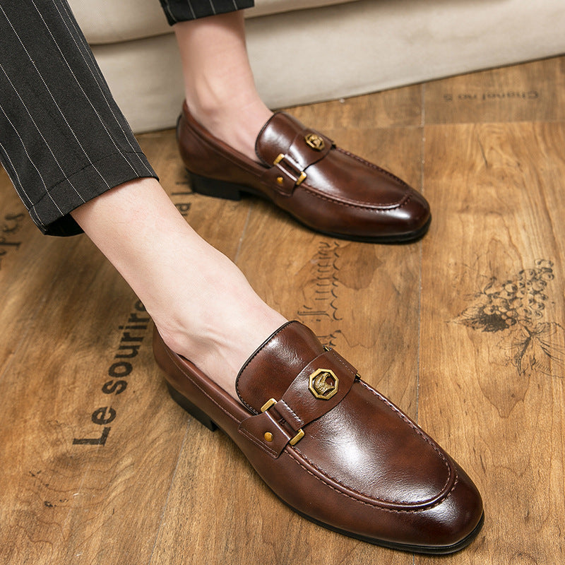 European And American Men's Metal-buckle Slip-on Shoes