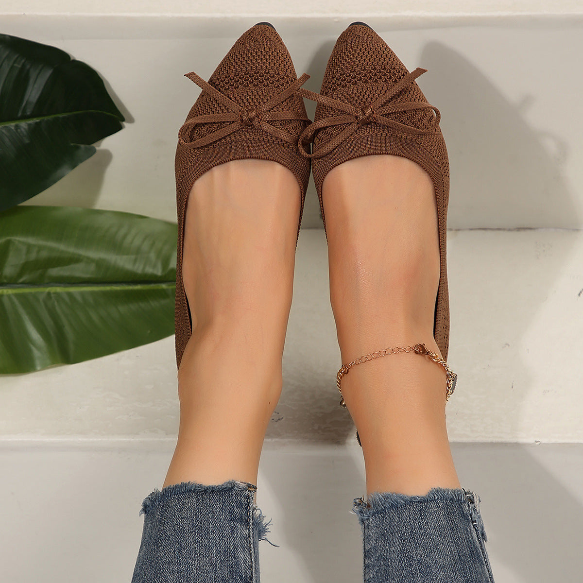 Bow Knitted Loafers Ins Fashion Pointed-toed Flats Shoes For Women | Koalakits36