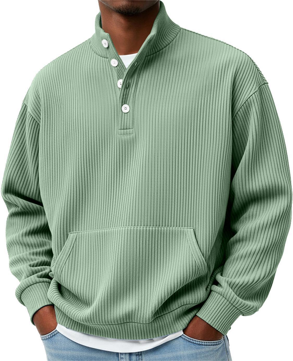 Turtleneck Casual Long-Sleeve Polo Sweatshirt With Pockets For Men Spring Autumn Clothing Loose Button Polo Collar Tees Tops Man Outwear