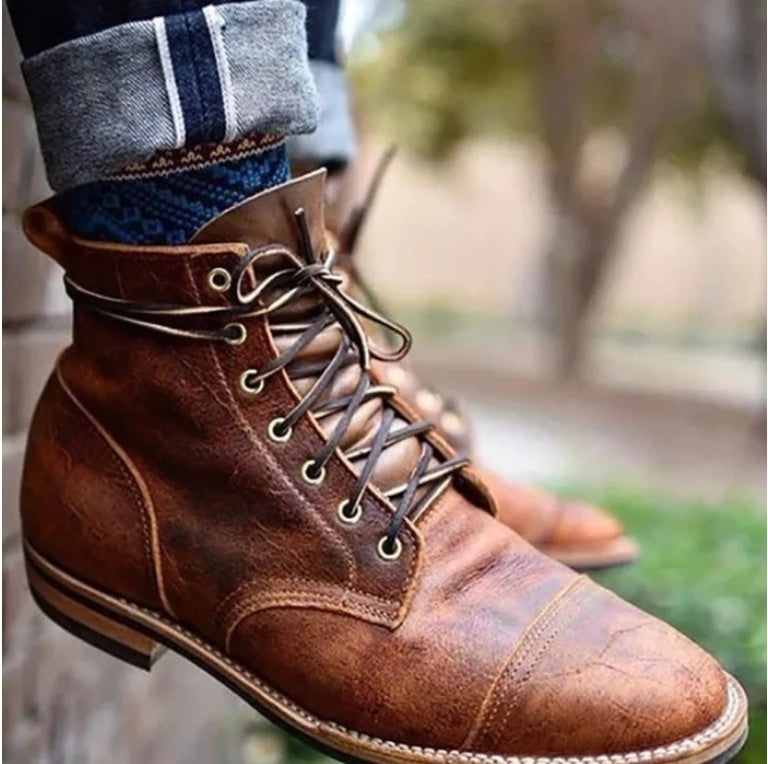 Retro thin belt buckle thick heel men's short boots Koalakits36