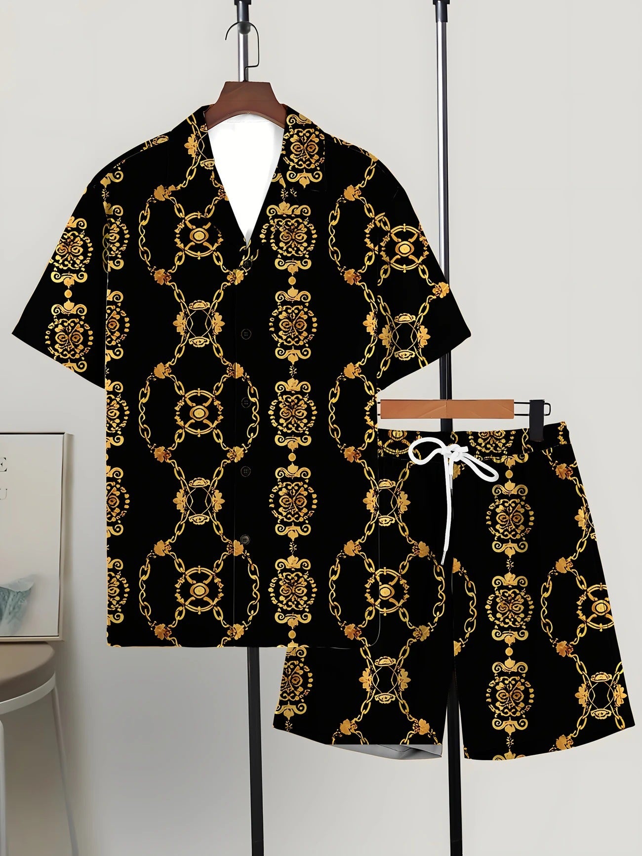 Printed Trendy Loose Short-Sleeve Shirt And Shorts Mens Set