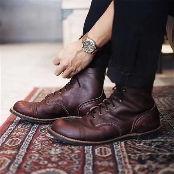 Retro thin belt buckle thick heel men's short boots Koalakits36