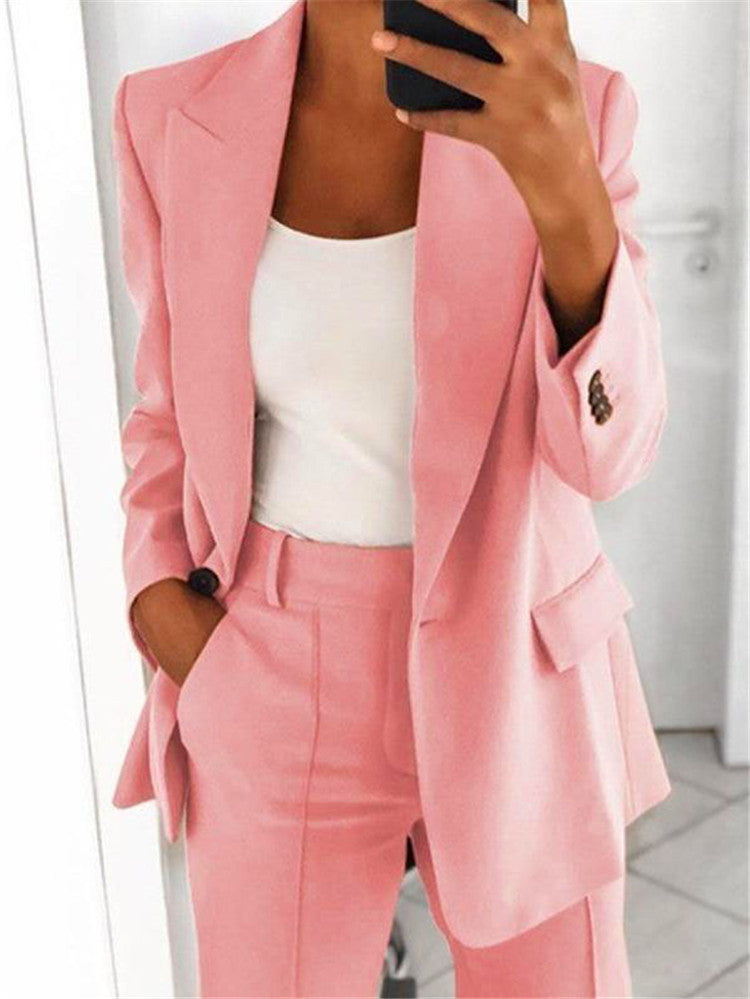 Ins Button Casual Suit Fashion Long-sleeved Lapel Blazer Jacket And Slim-fit Pocket Trousers | Koalakits36