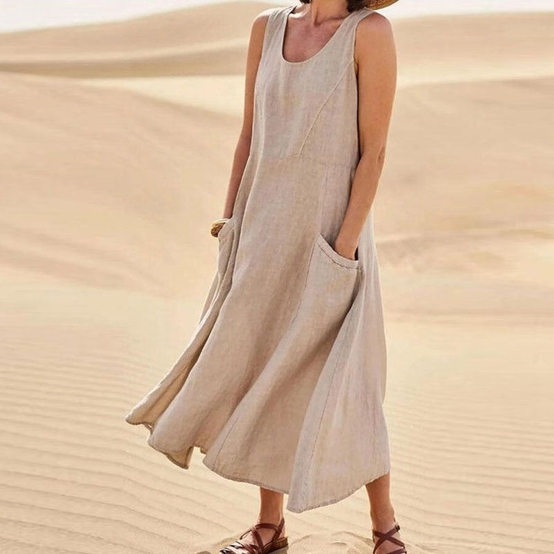 Sleeveless Long Dress With Pockets Fashion Casual Loose Dresses