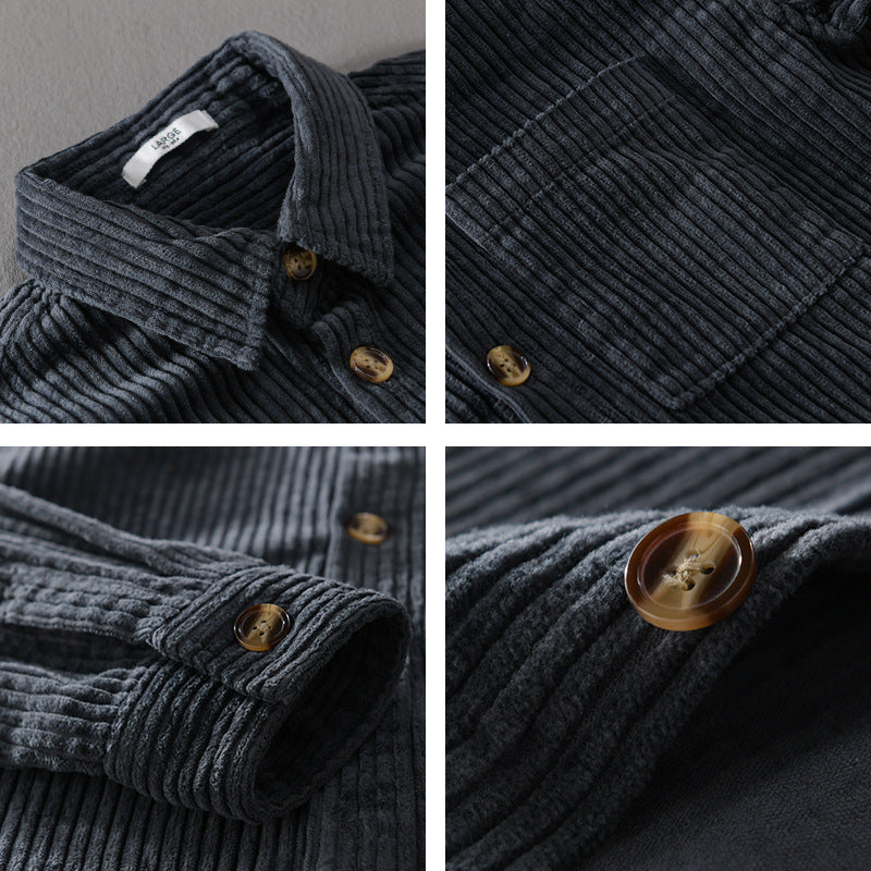 Winter Corduroy Shirt With Pocket Fashion Lapel Button Long Sleeve Top Men's Clothing Koalakits36