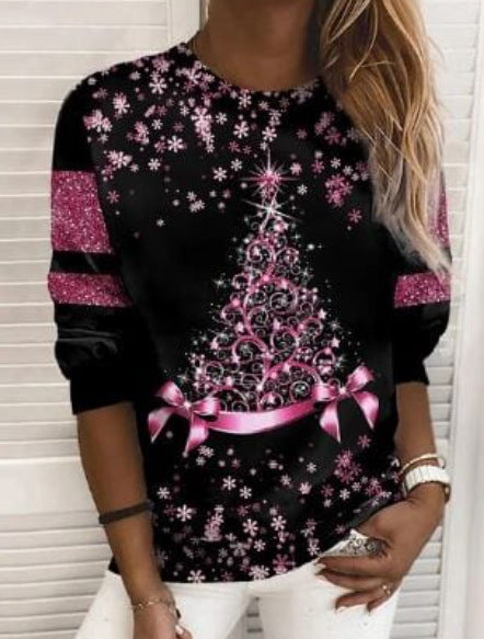 Christmas Sweater Women's 3D Digital Printing Pullover Jacket Fashion Casual Sweatshirt Long Sleeve Printed Round Neck