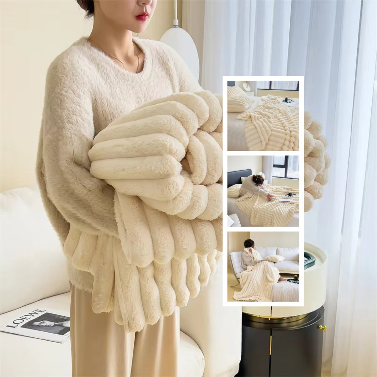 Soft Wind Bubble Velvet Blanket Warm Solid Rabbit Fur Double-sided Thickening Cover Throw Koalakits36