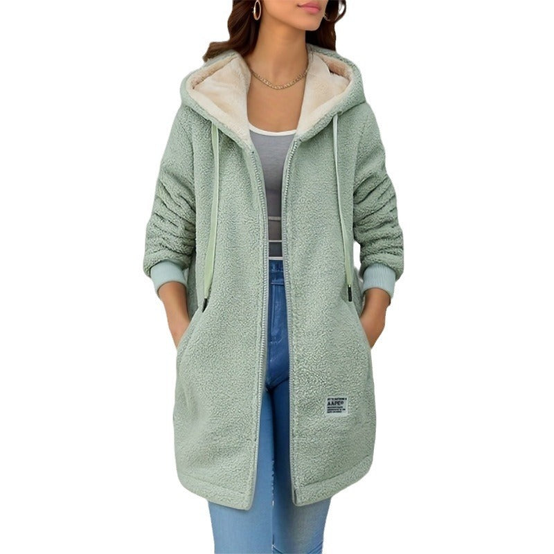 Winter Fleece Hooded Jacket Fashion Casual Zip-up Pockets Long Sweatshirt Warm Koalakits36