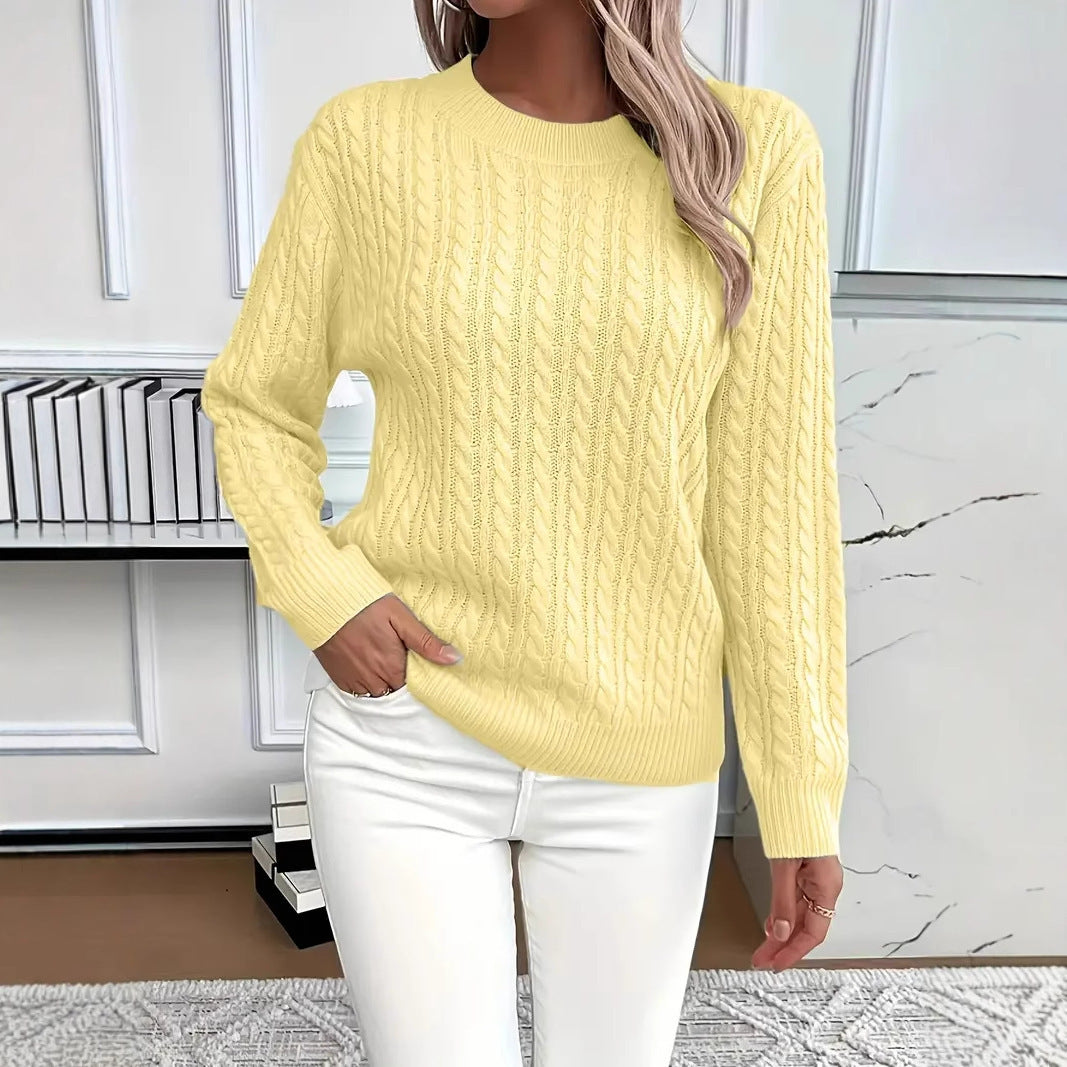 Twist Round Neck Pullover Sweater Fashion Solid Color Long-sleeved Knitted Top Koalakits36