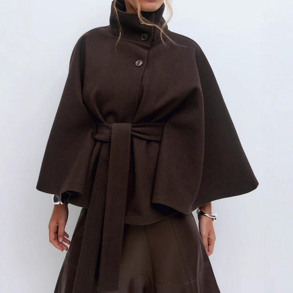 Winter High Neck Batwing Sleeve Coat With Belt Fashion Loose Elegant Button Top Trench Coat | Koalakits36