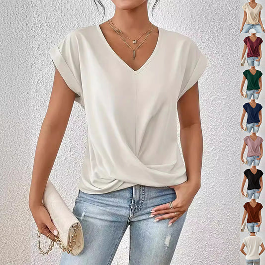 Short-sleeve T-shirt Summer Casual Irregular Knot Top