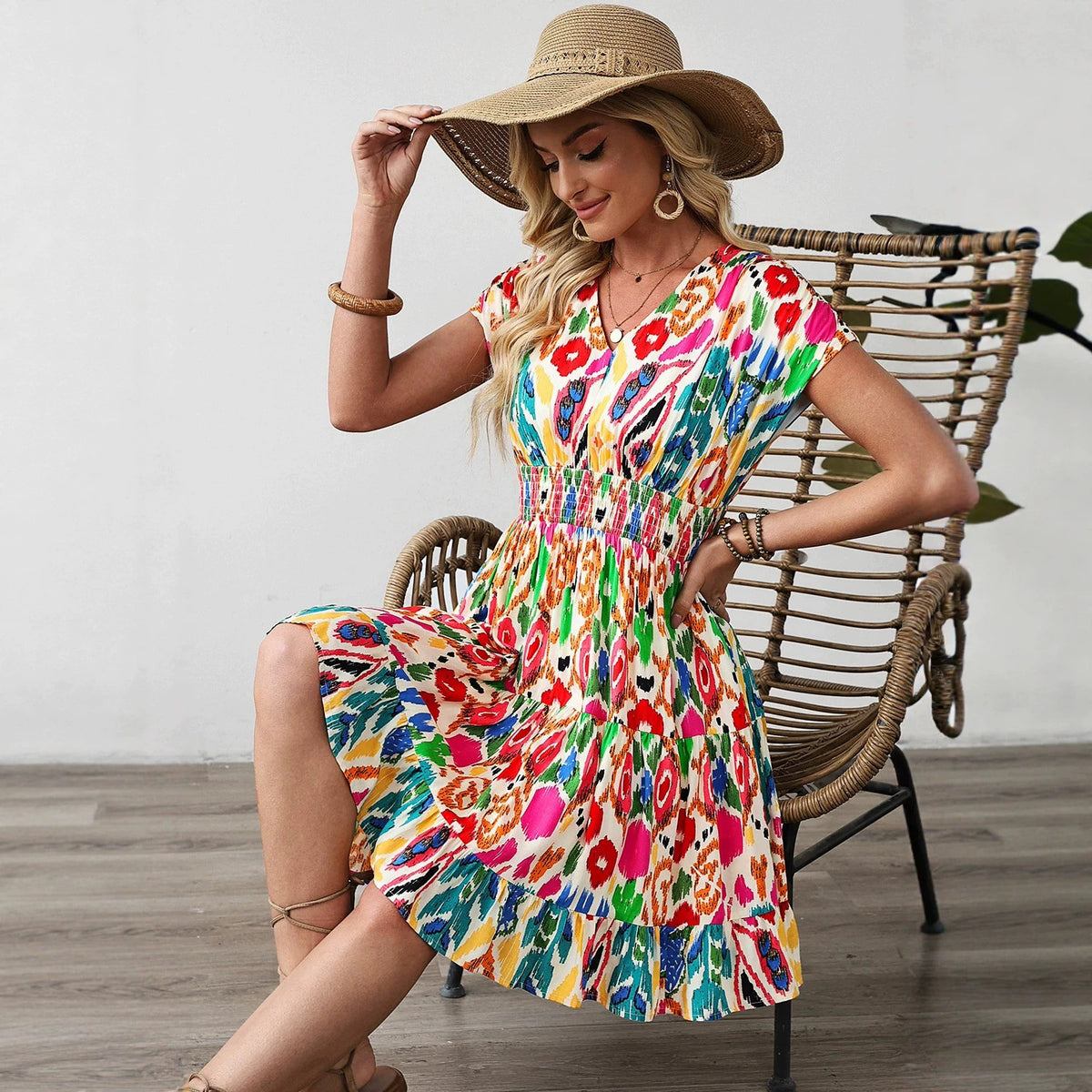 Elevate Your Wardrobe with Our Elegant V-Neck Floral Dress