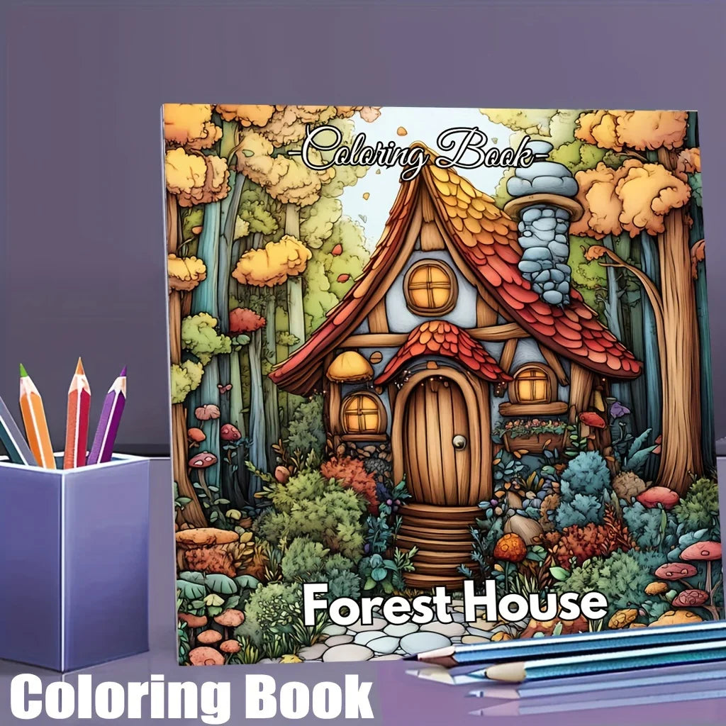 Forest House Coloring Book Coloring Book For Adult Stress Reduction Colouring Book Valentine's Day Gifting, Birthday Party Gift, Drawing Supplies