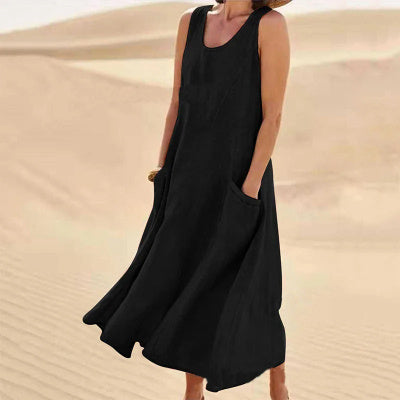 Sleeveless Long Dress With Pockets Fashion Casual Loose Dresses