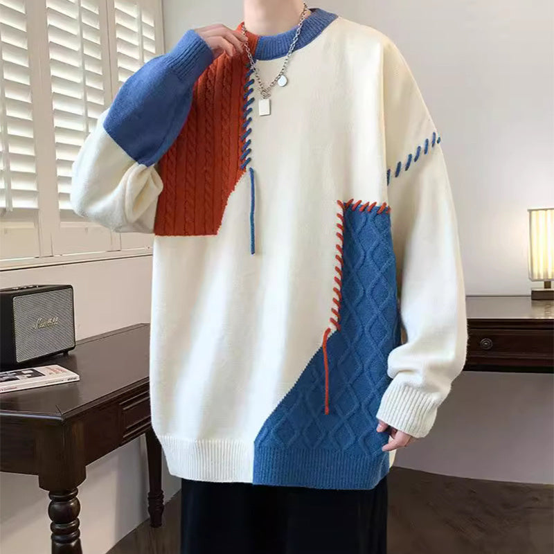 Colorblock Pullover Sweater Winter Fashion Long Sleeve Knitted Top Men's Clothing Koalakits36