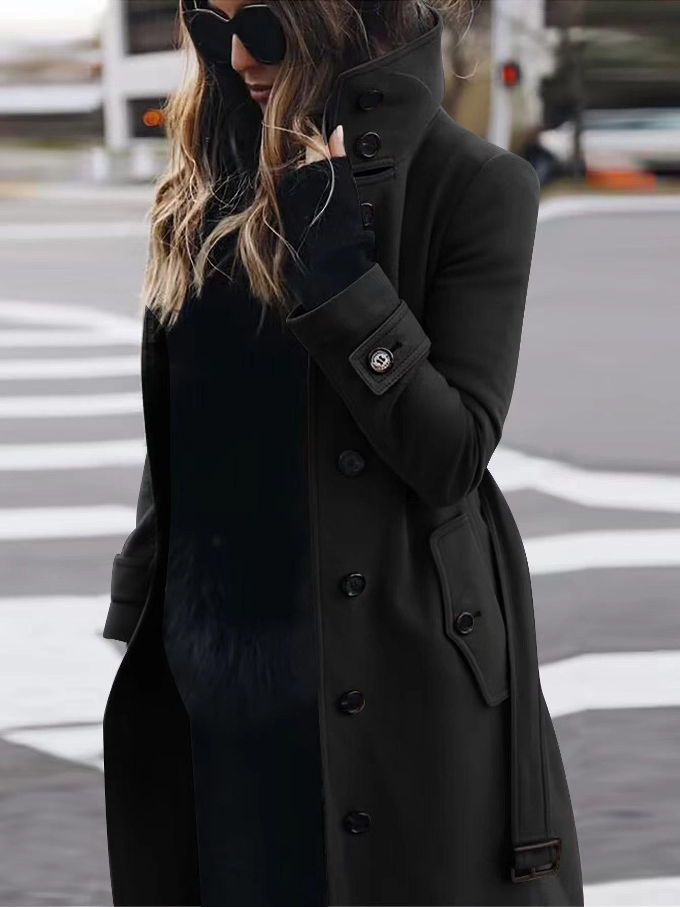 Woolen Winter Coat Women's Slim Fit Cardigan Large Coat with Long Sleeve Single Breasted Stand Collar Koalakits36